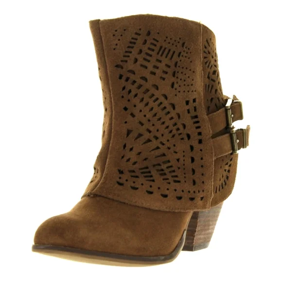New NAUGHTY MONKEY LYRICS TAN LASER CUT PERFORATED ANKLE BOOTS 8 - Picture 3 of 9